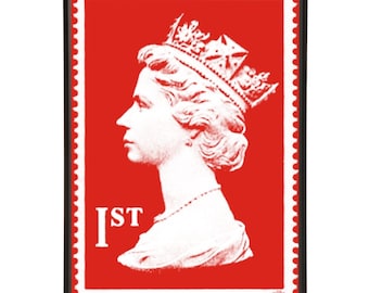 1st Class Postage Stamp Queens Head First Class Stamp Pop Art Print England British Postal Poster Queen Elizabeth II
