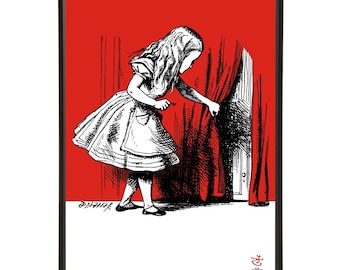 Curtain Alice pop art print, part of the “Alice” pop art collection by Art & Hue featuring John Tenniel's iconic illustrations