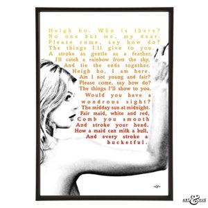 Willow&#39;s Song stylish pop art print featuring Britt Ekland and the lyrics inspired by Willow MacGregor&#39;s song in cult film The Wicker Man