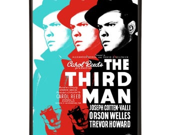 The Third Man pop art of the 1949 film noir classic by Carol Reed with Orson Welles, available in 28 colours & 3 sizes, with or without text