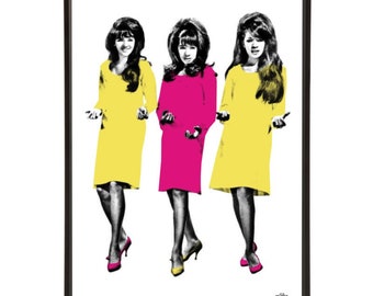 The Ronettes pop art print, part of the “Songbirds” pop art collection by Art & Hue, in 3 sizes and 14 colours.