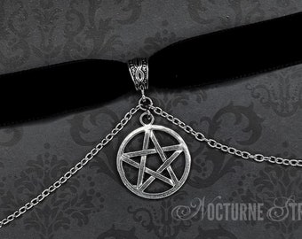 Gothic Pentagram Choker - Spooky Sieraden, Trad Goth Choker, Witchy Pentagram Ketting, Occulte Sieraden