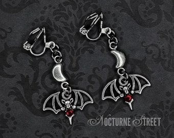 Gothic Bat Clip-On Earrings - Silver Bat Earrings, Spooky Non-Pierced Earrings, Goth Clipon Earrings, Halloween Jewelry