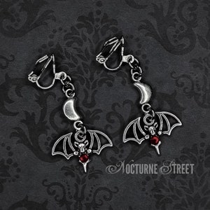 Gothic Bat Clip-On Earrings - Silver Bat Earrings, Spooky Non-Pierced Earrings, Goth Clipon Earrings, Halloween Jewelry