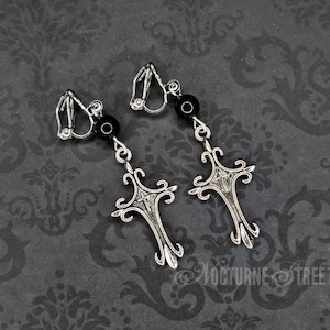 Gothic Cross Clip-On Earrings - Silver Cross Clip-On Earrings, Gothic Clip-On Earrings, Non-Pierced Earrings