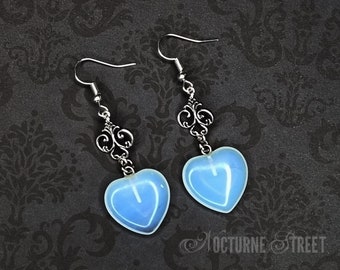 Whimsigoth Earrings With Opalite Hearts - Whimsical Earrings, Witchy Jewelry, Celestial Earrings