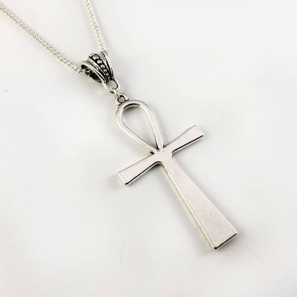 Silver Ankh Pendant On Silver Plated Chain - 2 Different Lengths, 18" or 35" - Ankh Necklace, Gothic Pendant, Gothic Necklace, Goth Pendant