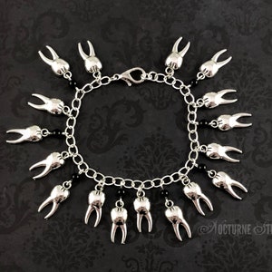 Creepy Teeth Charm Bracelet - Witchy Jewelry, Halloween Bracelet, Spooky Jewelry, Gothic Bracelet