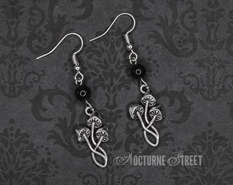 Witchy Mushroom Earrings - Forest Witch Cottagecore Earrings, Dark Academia Gothic Jewelry, Fairycore Mushroom Gifts