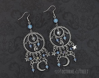 Whimsigoth Chandelier Earrings With Opalite - Celestial Earrings, Witchy Jewelry, Whimsical Earrings