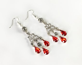 Black Onyx Chandelier earrings, vintage red glass chandelier earrings, silver chandeliers, sterling chandeliers, black and red earrings Black Onyx Chandelier earrings, vintage red glass chandelier earrings, silver chandeliers, sterling chandeliers, black and red earrings