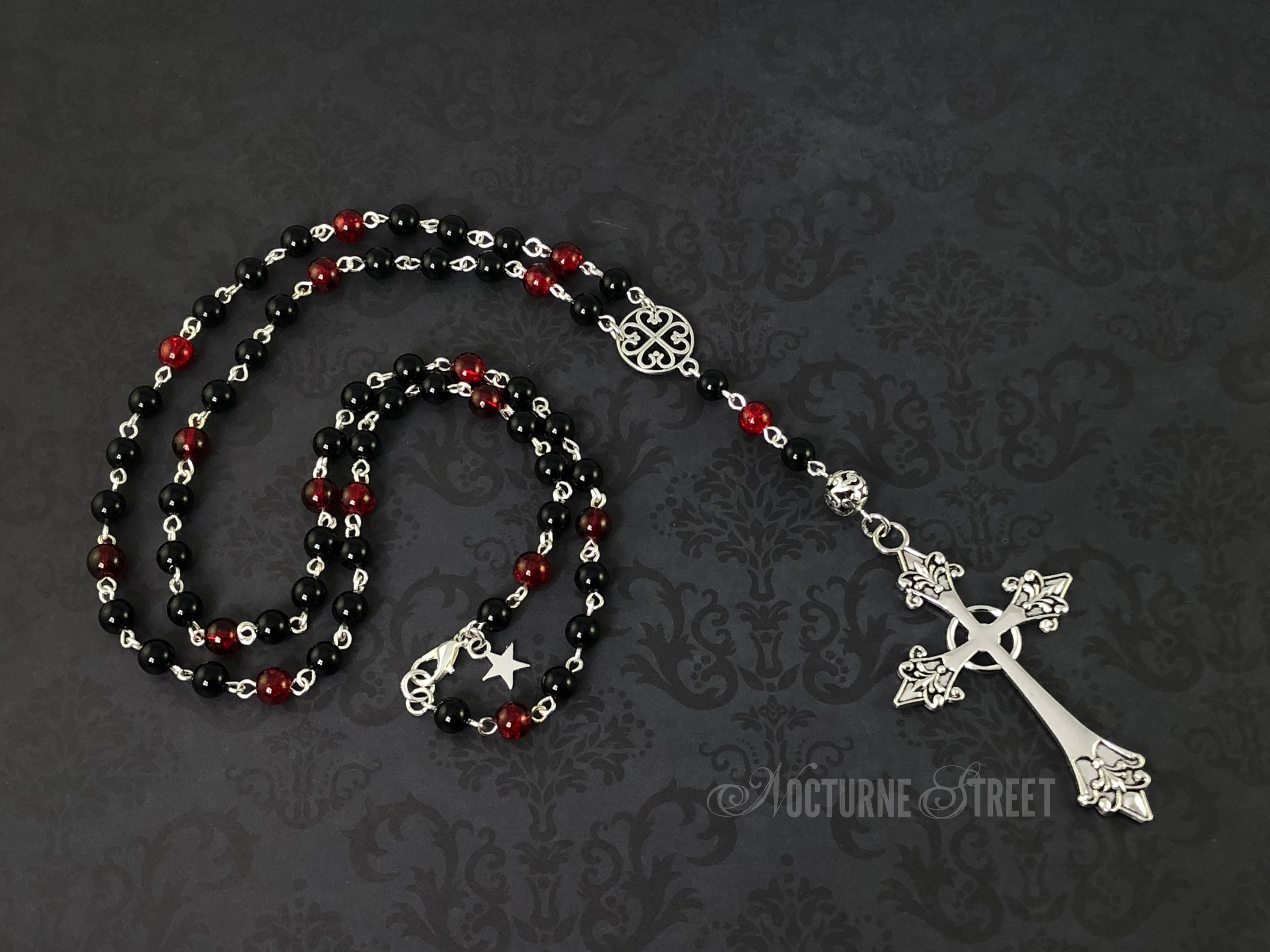 Buy Gothic Rosary Necklace Pagan Rosary, Prayer Beads, Black Onyx Pentagram  Necklace, Beaded Trad Goth Necklace Online in India - Etsy