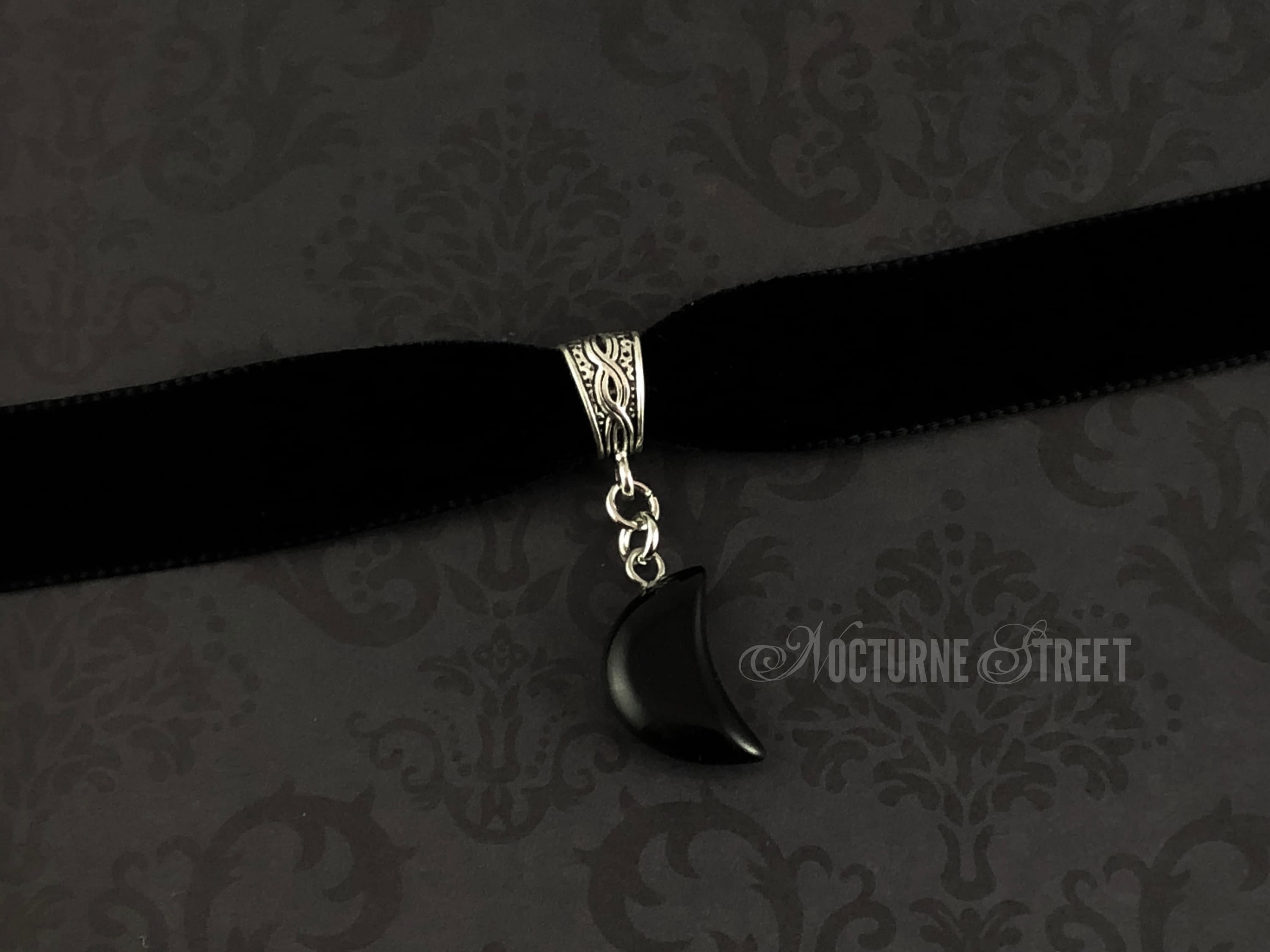 Black Onyx Moon Choker - Crystal Moon Necklace, Black Onyx Choker ...