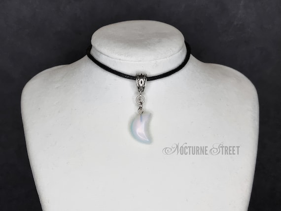 Opalite Moon Cord Choker Crystal Moon Choker, Thin Choker