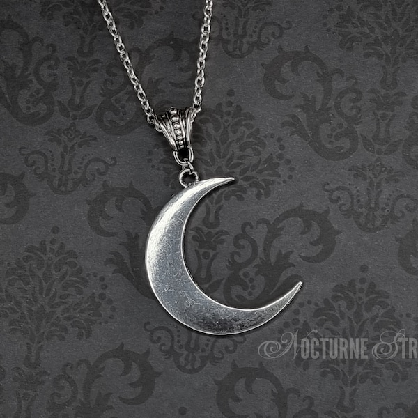 Gothic Crescent Moon Pendant - Silver Moon Necklace, Whimsigoth Jewelry, Celestial Necklace, Witchy Jewelry