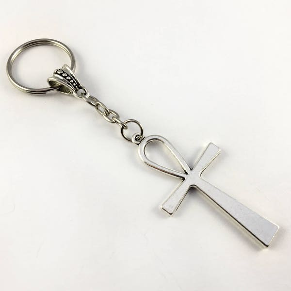 Silver Ankh Keyring - Goth Keychain, Gothic Ankh Keychain, Wiccan Keychain, Pagan Keyring, Goth Accessories, Silver Egyptian Ankh Keyring