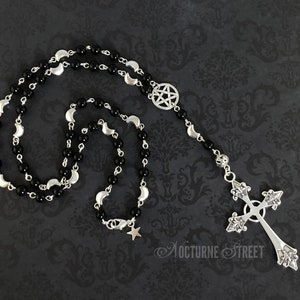 Gothic Rosary Necklace - Gothic Prayer Beads, Pentagram Necklace, Beaded Trad Goth Necklace, Gothic Cross Necklace