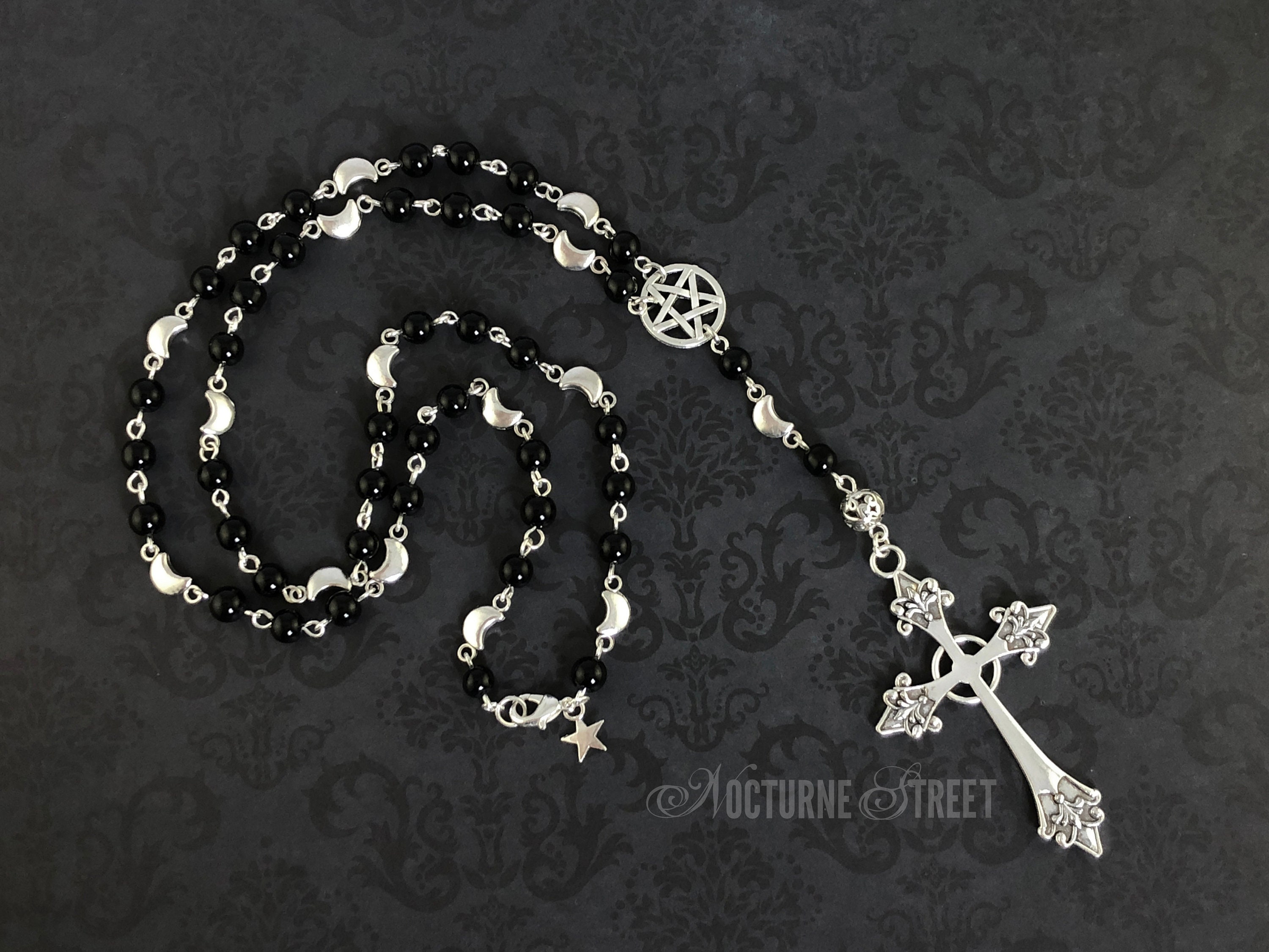 Gothic Rosary Necklace Gothic Prayer Beads Pentagram Necklace