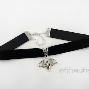 Black Velvet Choker with Bat Charm - Bat Choker, Bat Jewelry, Goth Choker, Gothic Choker, Gothic Jewelry, Goth Jewelry, Gothic Jewellery