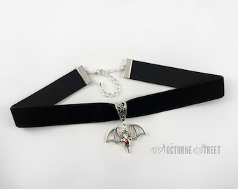 Black Velvet Choker with Bat Charm - Bat Choker, Bat Jewelry, Goth Choker, Gothic Choker, Gothic Jewelry, Goth Jewelry, Gothic Jewellery