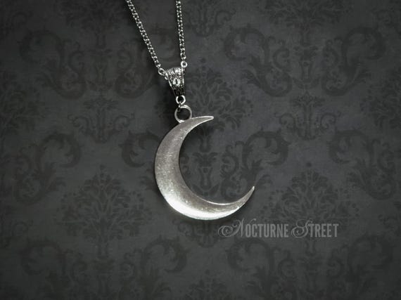 Gothic Crescent Moon Pendant - Silver Moon Necklace, Whimsigoth Jewelry, Celestial Necklace, Witchy Jewelry