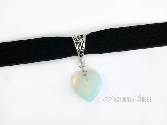Opalite Heart Choker - Crystal Choker Necklace, Pastel Goth 