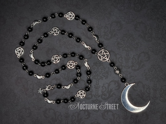 Gothic Rosary Necklace - Whimsigoth Moon Necklace, Trad Goth 