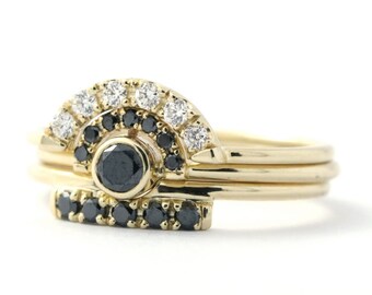 Stackable Diamond Rings, Gold Black Diamond Ring