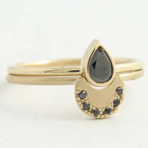 Diamond Wedding Set, Diamond Ring, Pear Diamond Ring, Black Diamond Ring, Diamond Engagement Ring, Gold Diamond Ring, Stacking Diamond Ring