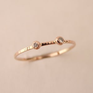 Dual Diamonds Ring - Stacking Rings - Wedding Diamond Set - 14k Rose Solid Gold - Gold Diamond Ring - Simple Diamond Ring - Rings