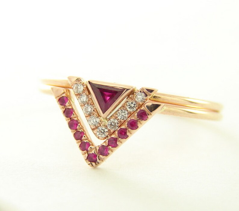 Ruby and Diamond Wedding Set Unique Wedding Set 14k Gold - Etsy