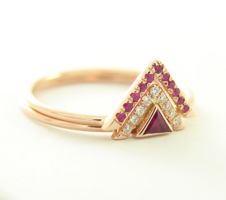 Ruby and Diamond Wedding Set Unique Wedding Set 14k Gold - Etsy
