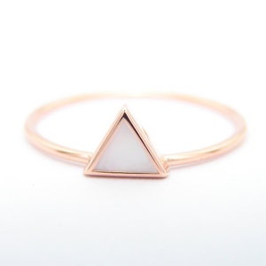 Triangle Mother of Pearl Ring - Geometric Ring - 14k Gold Ring - Simple Engagement Triangle Ring - simple engagement ring