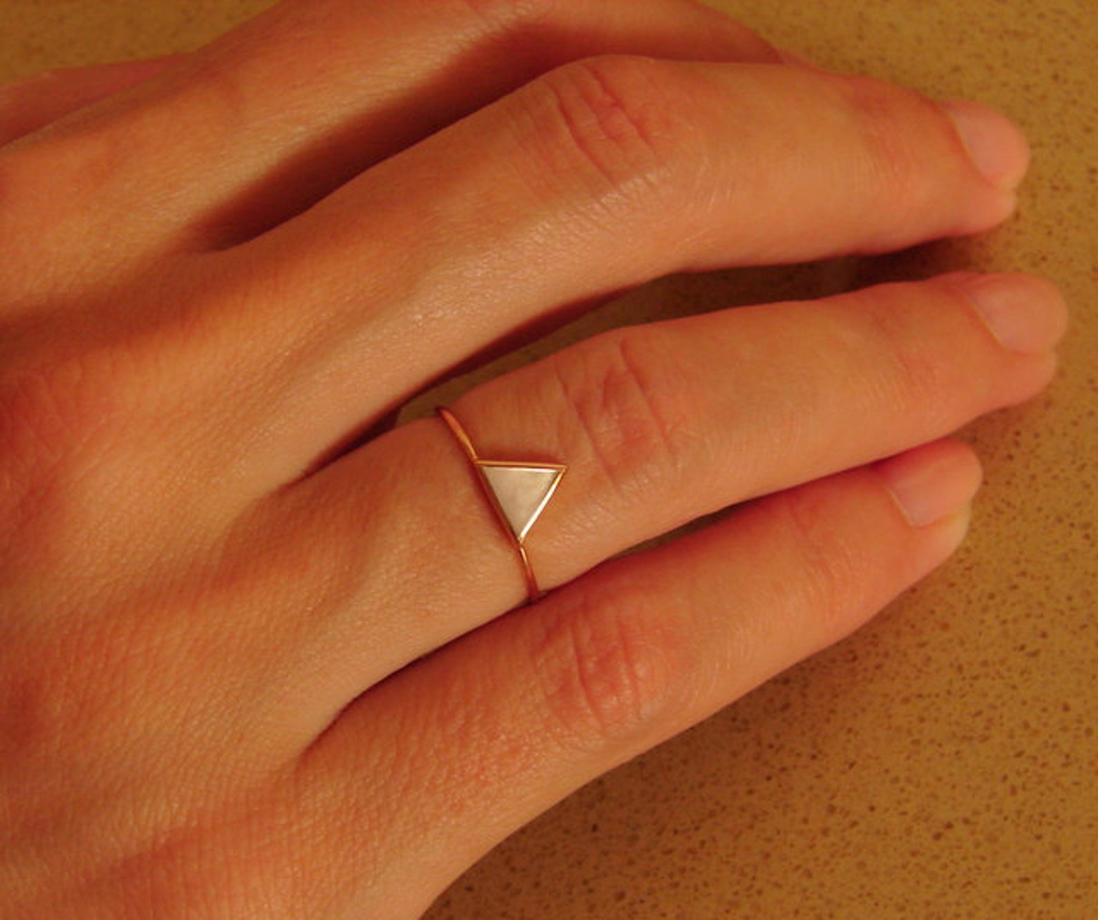 Triangle Mother of Pearl Ring Geometric Ring 14k Gold Ring Etsy