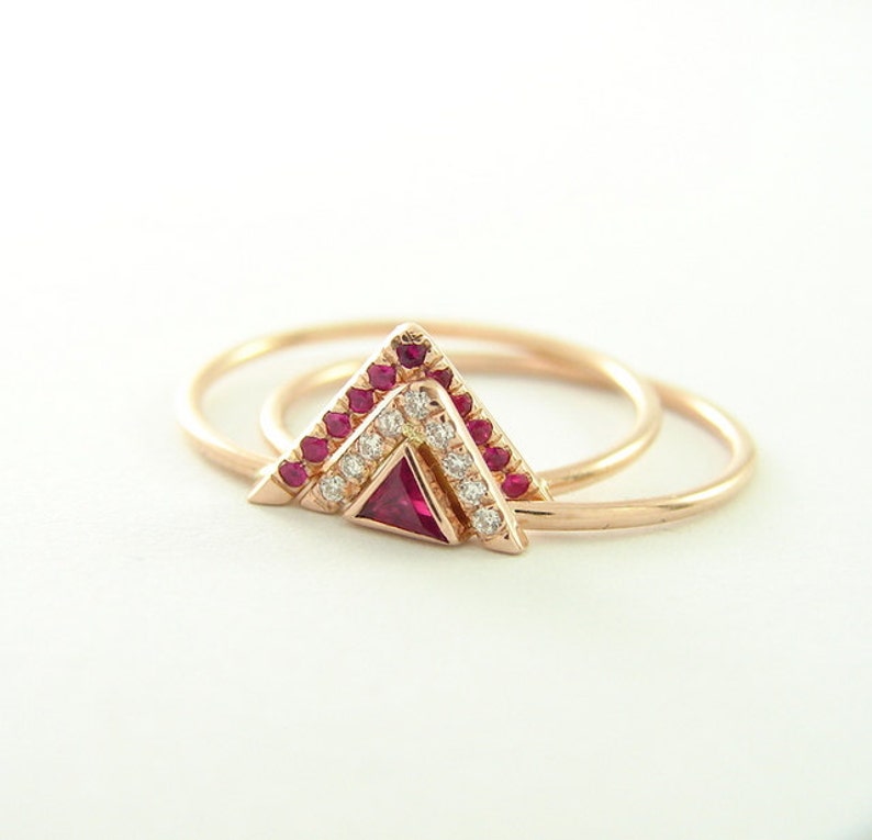 Ruby and Diamond Wedding Set Unique Wedding Set 14k Gold - Etsy