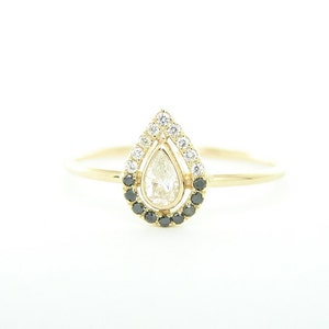 Pear Diamond Ring, Diamond Engagement Ring, Pear Cut Diamond Ring, Engagement Ring, Black Diamond Ring, Pear Shape Solitaire Diamond Ring