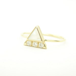 Diamond Ring - Triangle Ring - Mother of Pearl Triangle & Diamond Ring - Simple Engagement Diamond Ring - Halo Engagement Ring