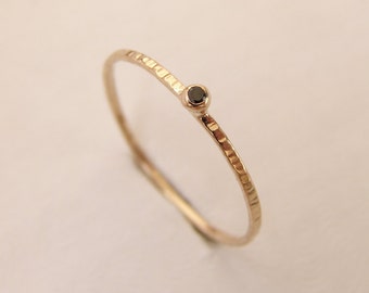 Black Diamond Ring, Diamond Engagement Ring, 14kt Solid Gold, Thin Diamond ring, Simple Gold ring, Simple Diamond Ring, Dainty Diamond Ring