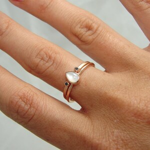 Wedding Set - Pear Engagement Ring  With Black Diamond Ring - 14k Gold  Teardrop Ring