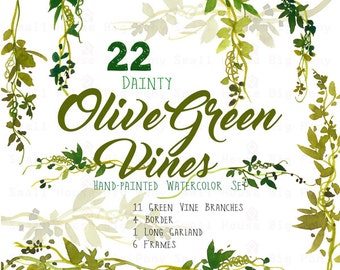 digital green vines clip art green laurel wreath and leaves etsy