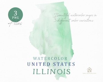 Illinois Map, Watercolor Map, Digital Map, Map Clipart, Wall Art, Color Map Clip Art, Custom Map, Watercolor Map