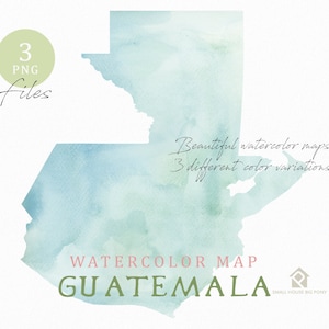 Guatemala-Karte, Aquarell Karte, Instant Download, digitale Karte, Karte Clipart, Wandkunst, Farbe Karte ClipArt, benutzerdefinierte Karte, Aquarell Karte