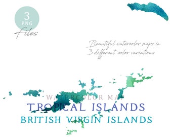 British Virgin Islands Map, Watercolor, Instant Download, Digital Map, Map Clipart, Wall Art, Color Map Clip Art, Custom Map, Watercolor Map