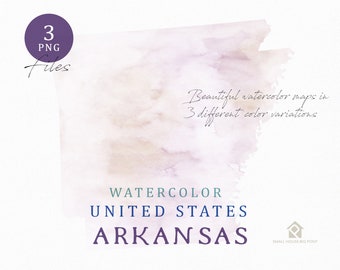 Arkansas Map, Watercolor Map, Digital Map, Map Clipart, Wall Art, Color Map Clip Art, Custom Map, Watercolor Map