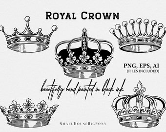 Crown png and vector file, royal crown clipart, crown silhouette, princess crown vector, crown illustration in black and gold