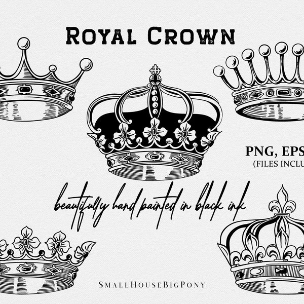 Crown png and vector file, royal crown clipart, crown silhouette, princess crown vector, crown illustration in black and gold
