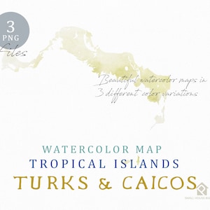 Türken und Caicos Karte, Aquarell Karte, Instant Download, digitale Karte, Karte Clipart, Wandkunst, Farbe Karte ClipArt, benutzerdefinierte Karte, Aquarell Karte