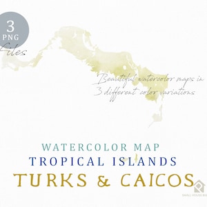 Turks & Caicos Map, Watercolor Map, Instant Download, Digital Map, Map Clipart, Wall Art, Color Map Clip Art, Custom Map, Watercolor Map image 1