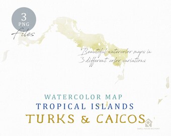 Turks & Caicos Map, Watercolor Map, Instant Download, Digital Map, Map Clipart, Wall Art, Color Map Clip Art, Custom Map, Watercolor Map