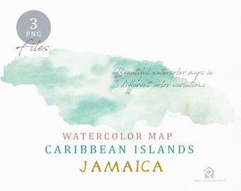 Jamaica Map, Watercolor Map, Instant Download, Digital Map, Map Clipart, Wall Art, Color Map Clip Art, Custom Map, Watercolor Map